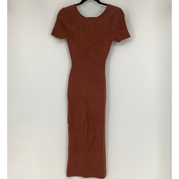 NEW! NAADAM Size Small Ribbed Reversible Twist Dress $325 msrp Brick Red J6-5 - Picture 2 of 11